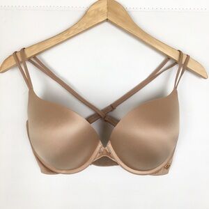 Victoria's Secret Very Sexy Push Up Pigeonnant Bra Nude Tan Underwire Size 34DD